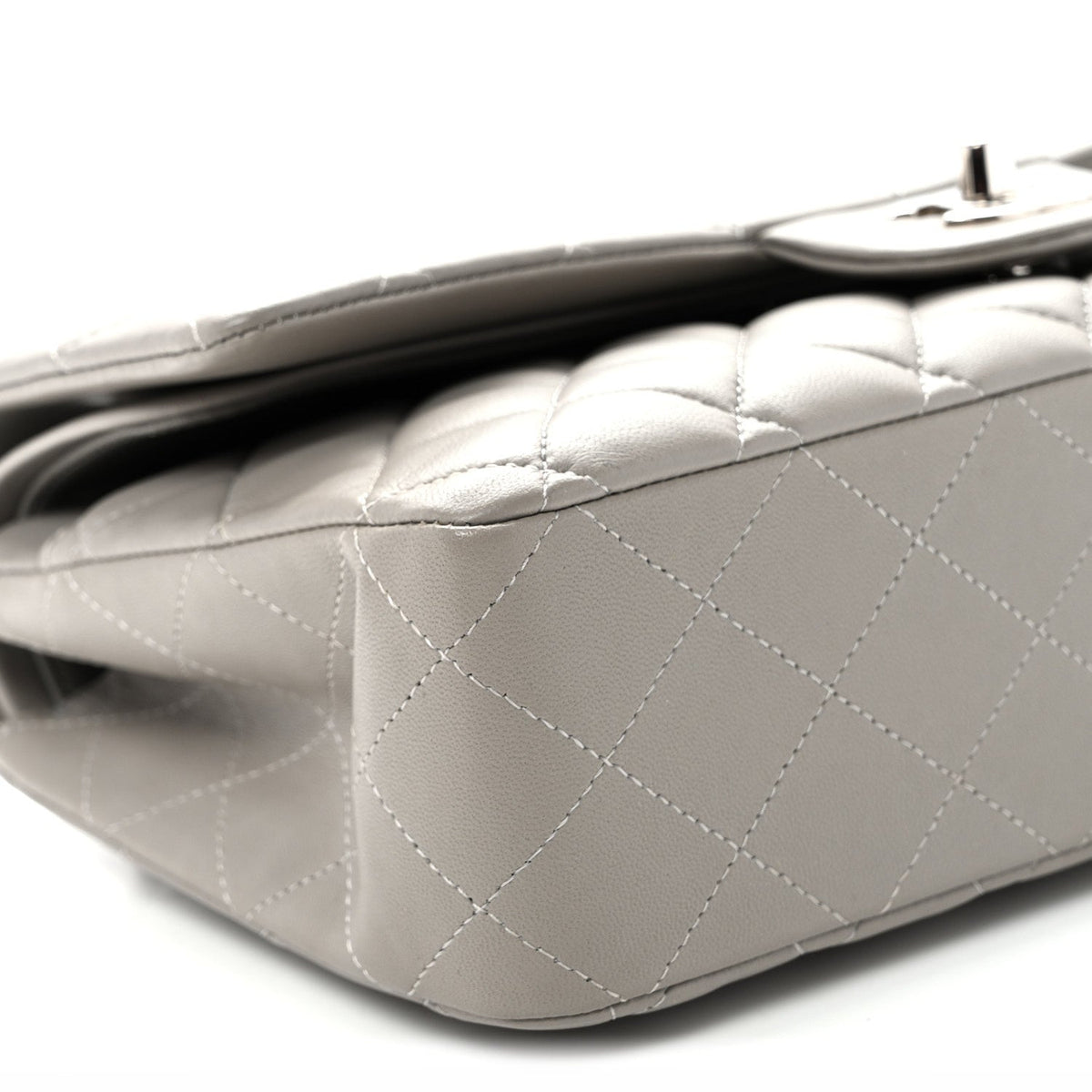 Lambskin Quilted Medium Double Flap Grey At My store