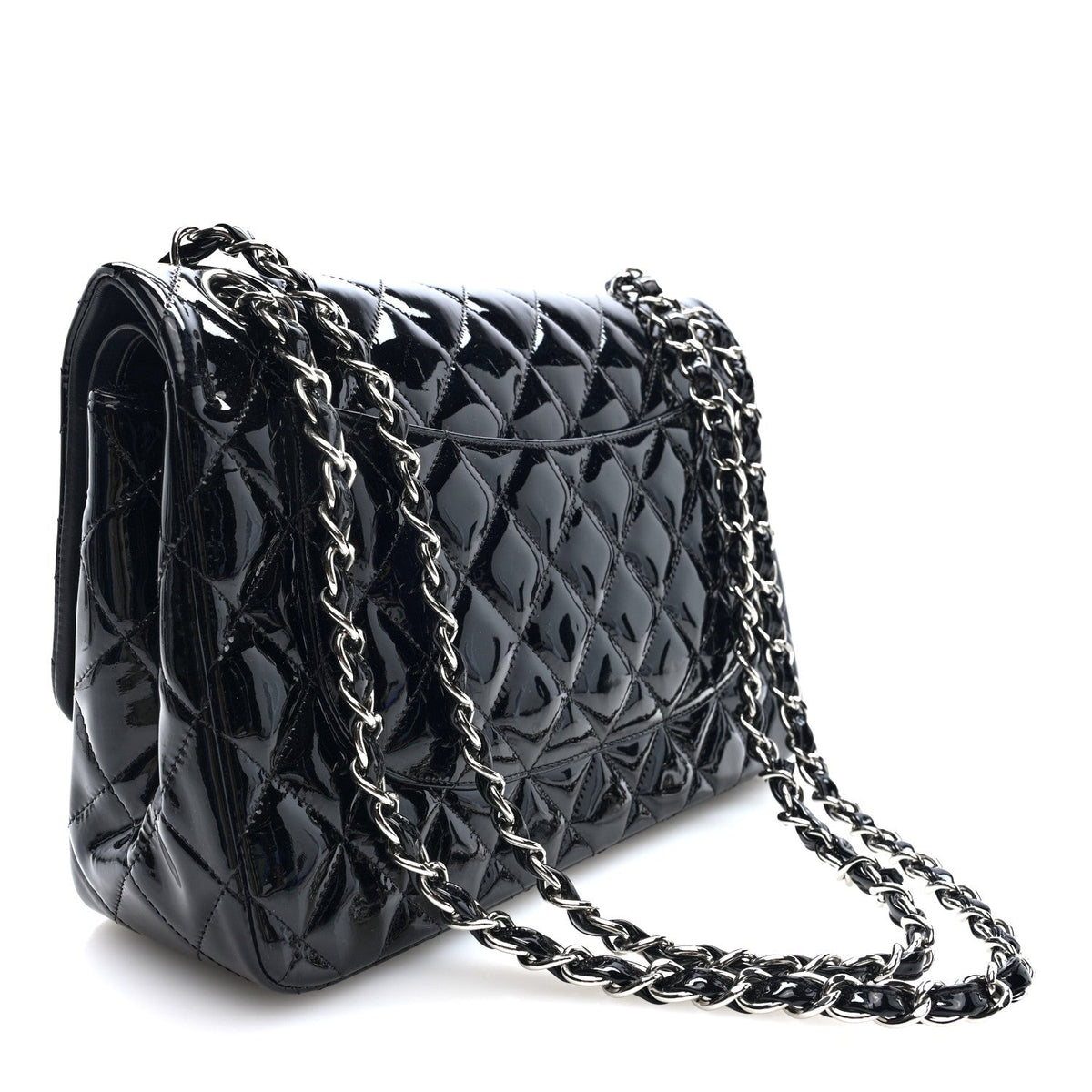 Patent Quilted Jumbo Double Flap Black At My store