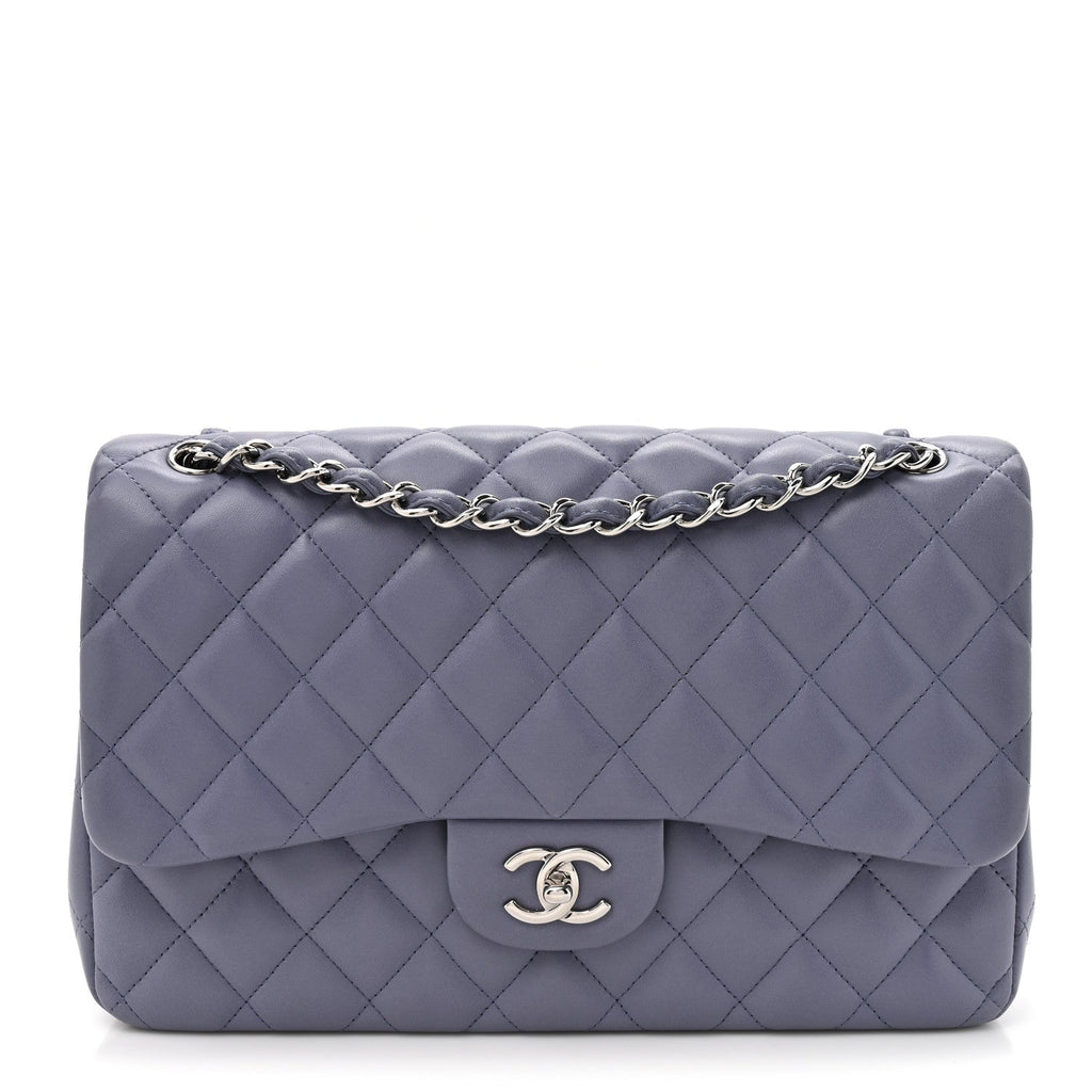 Lambskin Quilted Jumbo Double Flap Light Purple At My store