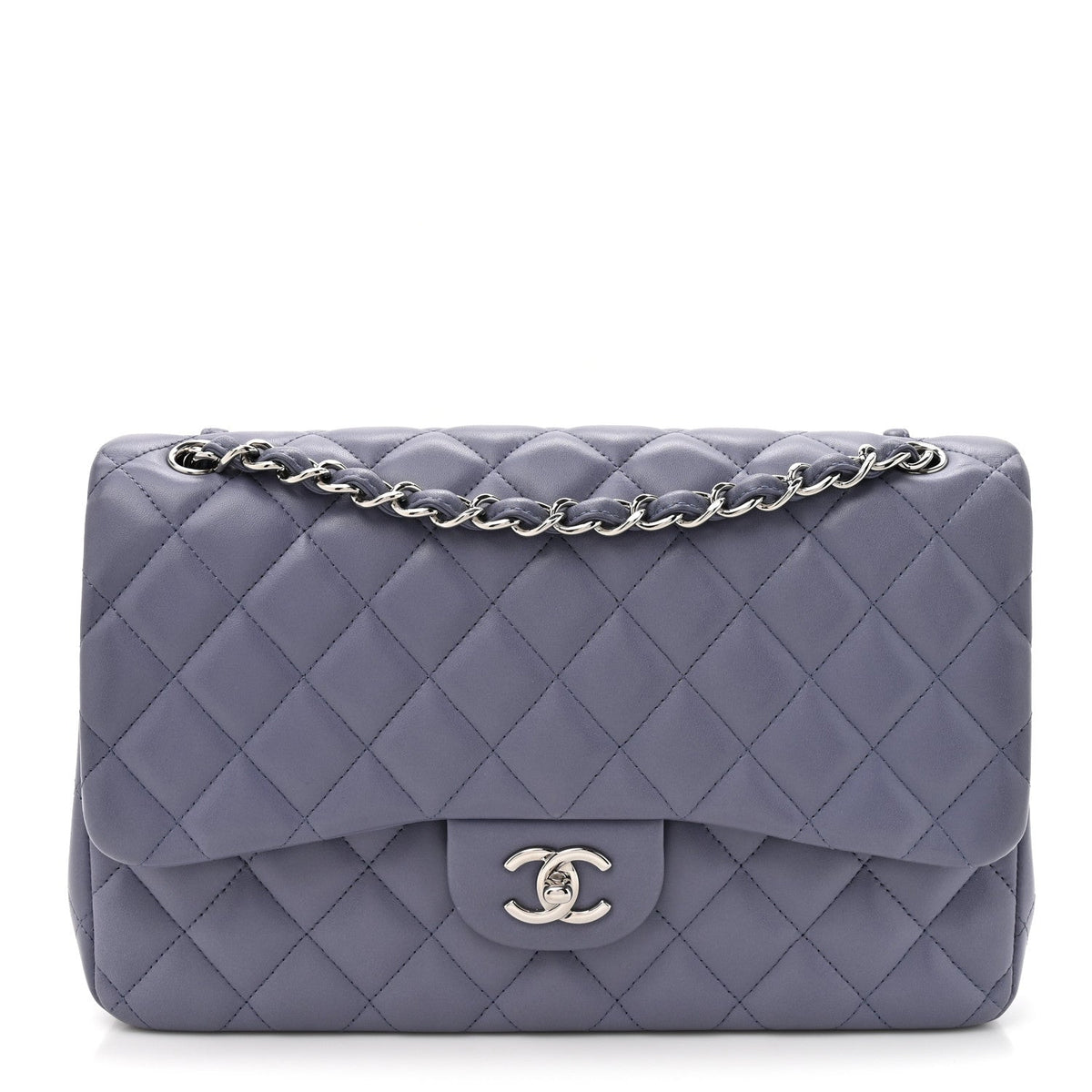 Lambskin Quilted Jumbo Double Flap Light Purple At My store