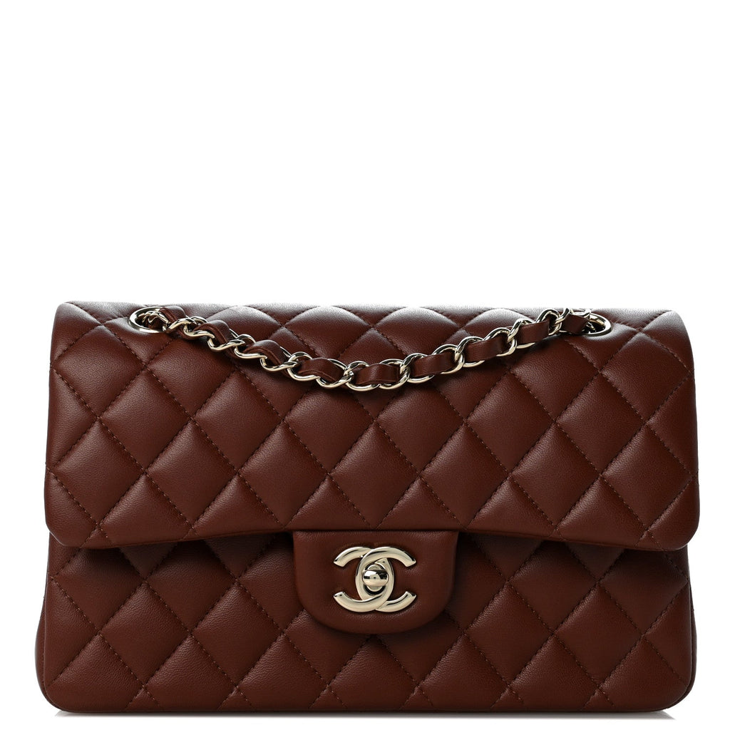 Lambskin Quilted Small Double Flap Dark Brown At My store