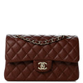Lambskin Quilted Small Double Flap Dark Brown At My store