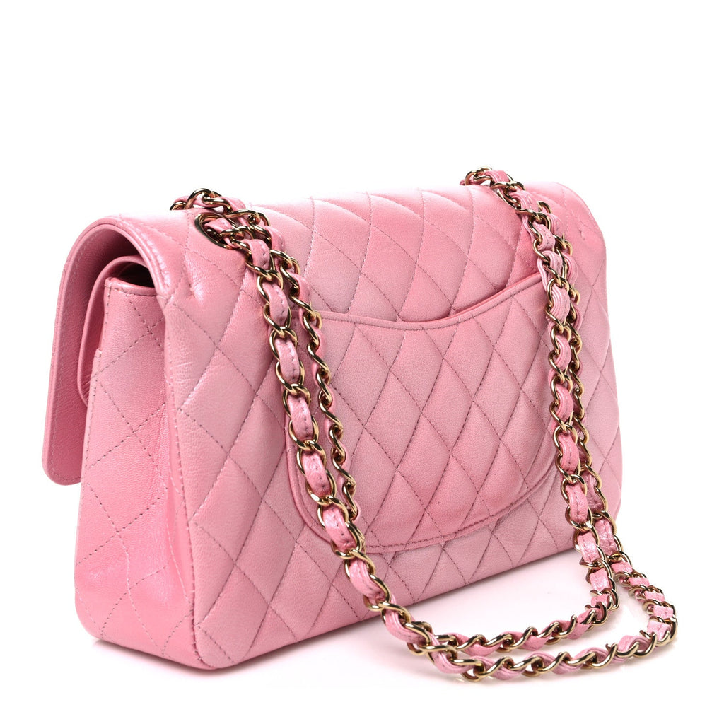Iridescent Caviar Quilted Medium Double Flap Rose Pink At My store