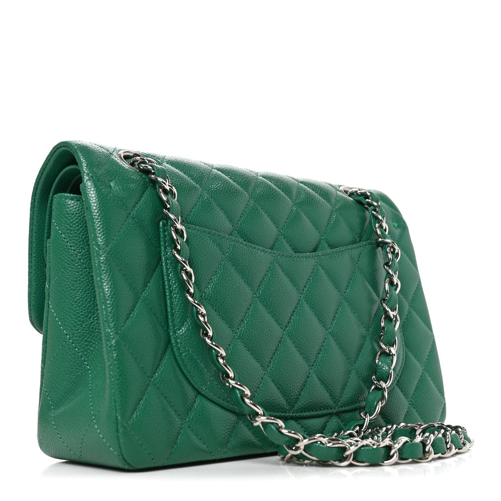 Caviar Quilted Small Double Flap Green At My store