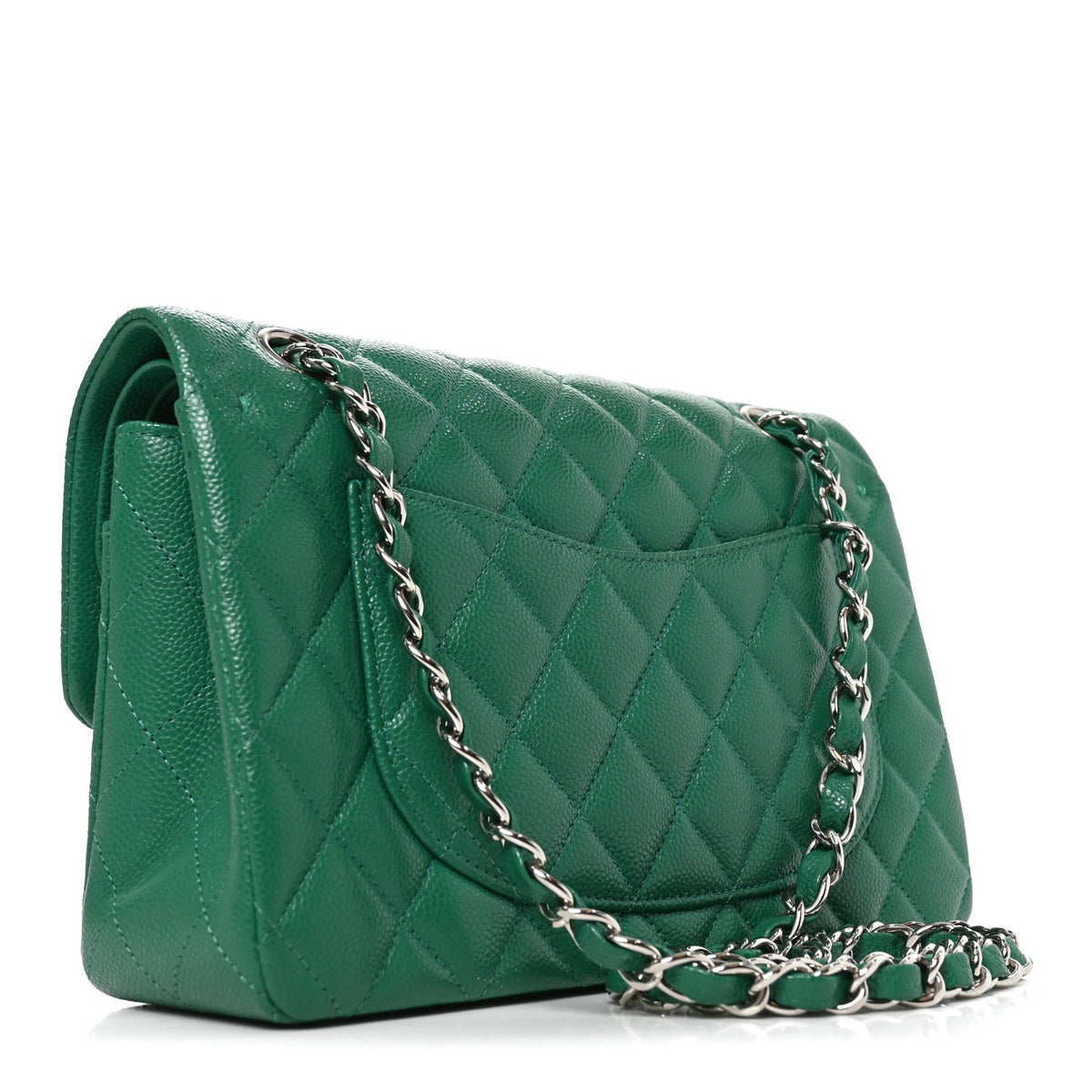 Caviar Quilted Small Double Flap Green At My store