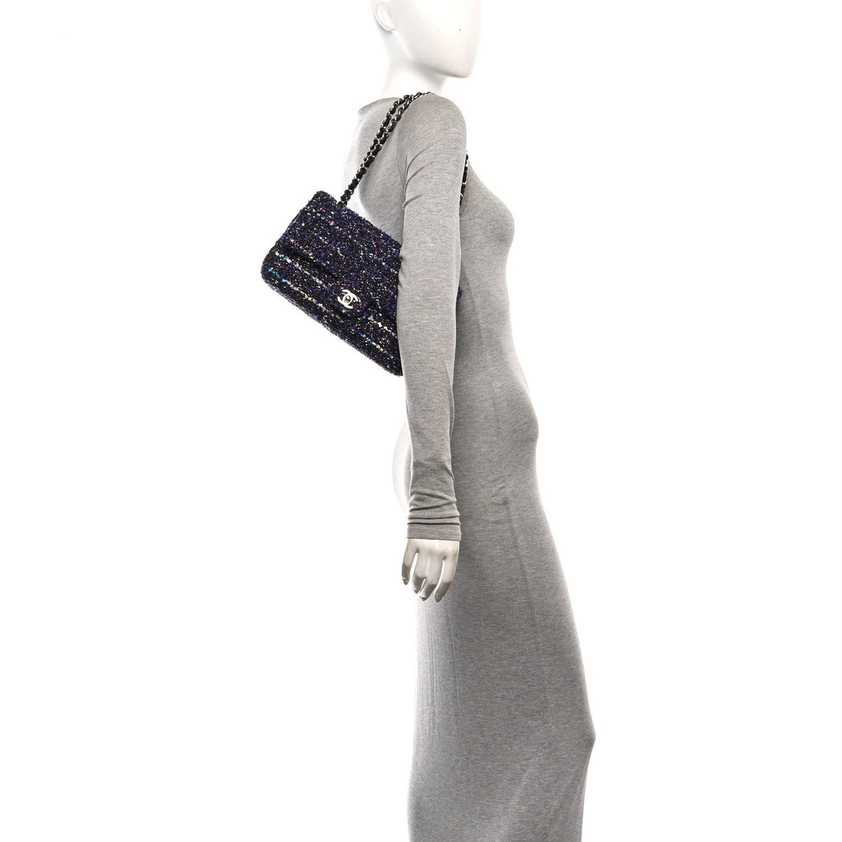 Tweed Quilted Medium Double Flap Blue Purple Khaki Pink At My store
