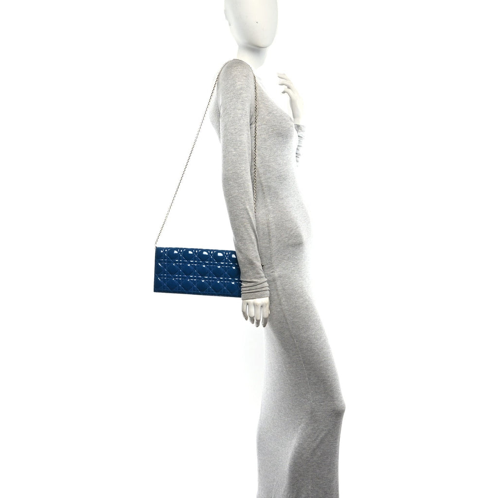 Patent Cannage Lady Dior Convertible Clutch Blue AT My store