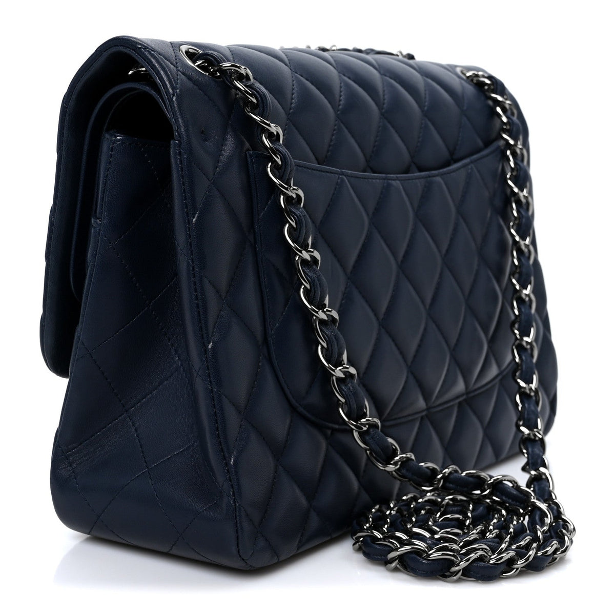Lambskin Quilted Jumbo Double Flap Navy At My store