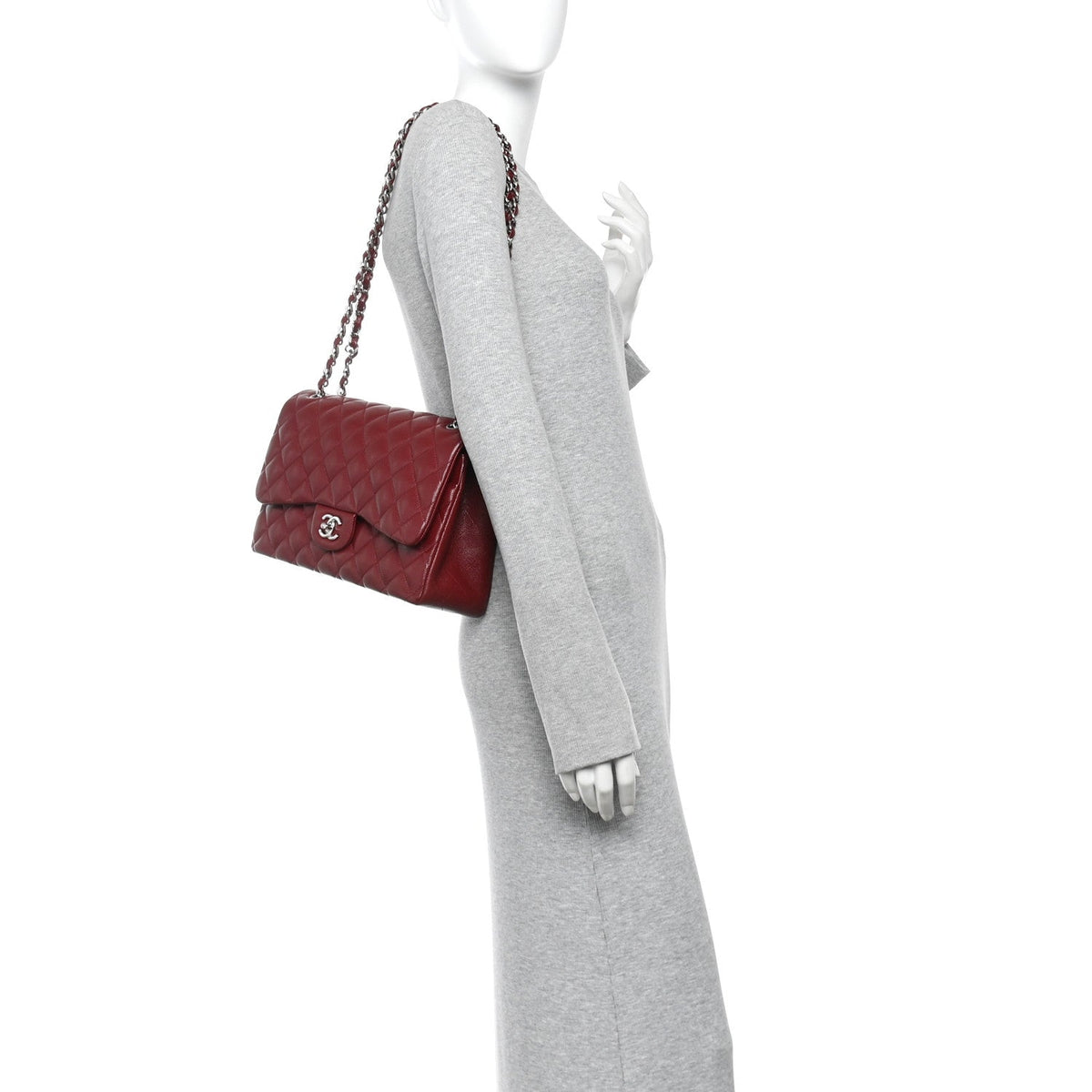 Caviar Quilted Jumbo Double Flap Burgundy At My store