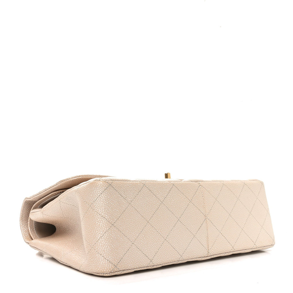 Iridescent Caviar Quilted Jumbo Double Flap Beige At My store