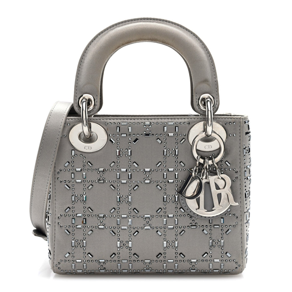 Satin Crystal Cannage Mini Lady Dior Gray AT My store