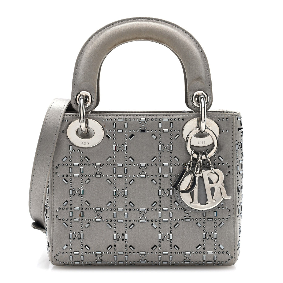 Satin Crystal Cannage Mini Lady Dior Gray AT My store