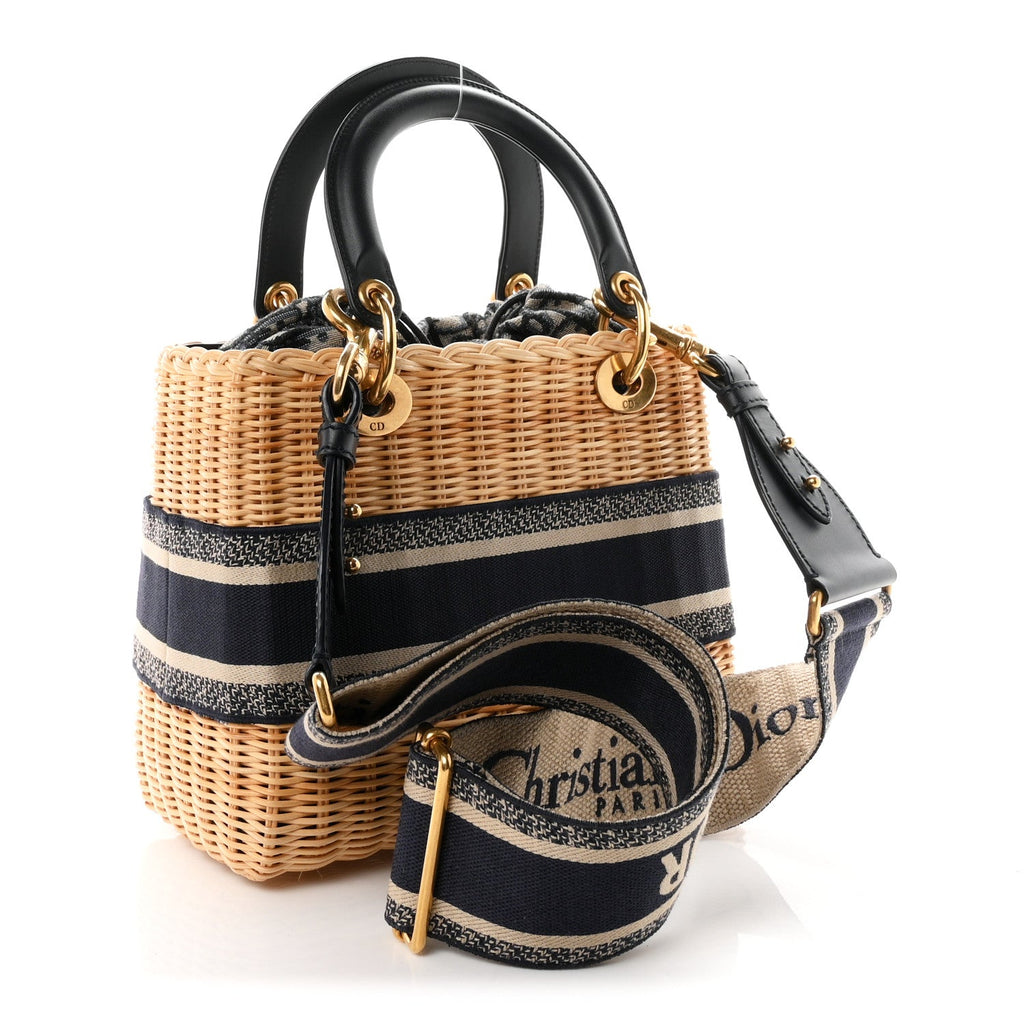 Wicker Oblique Medium Lady Dior Bag Blue AT My store