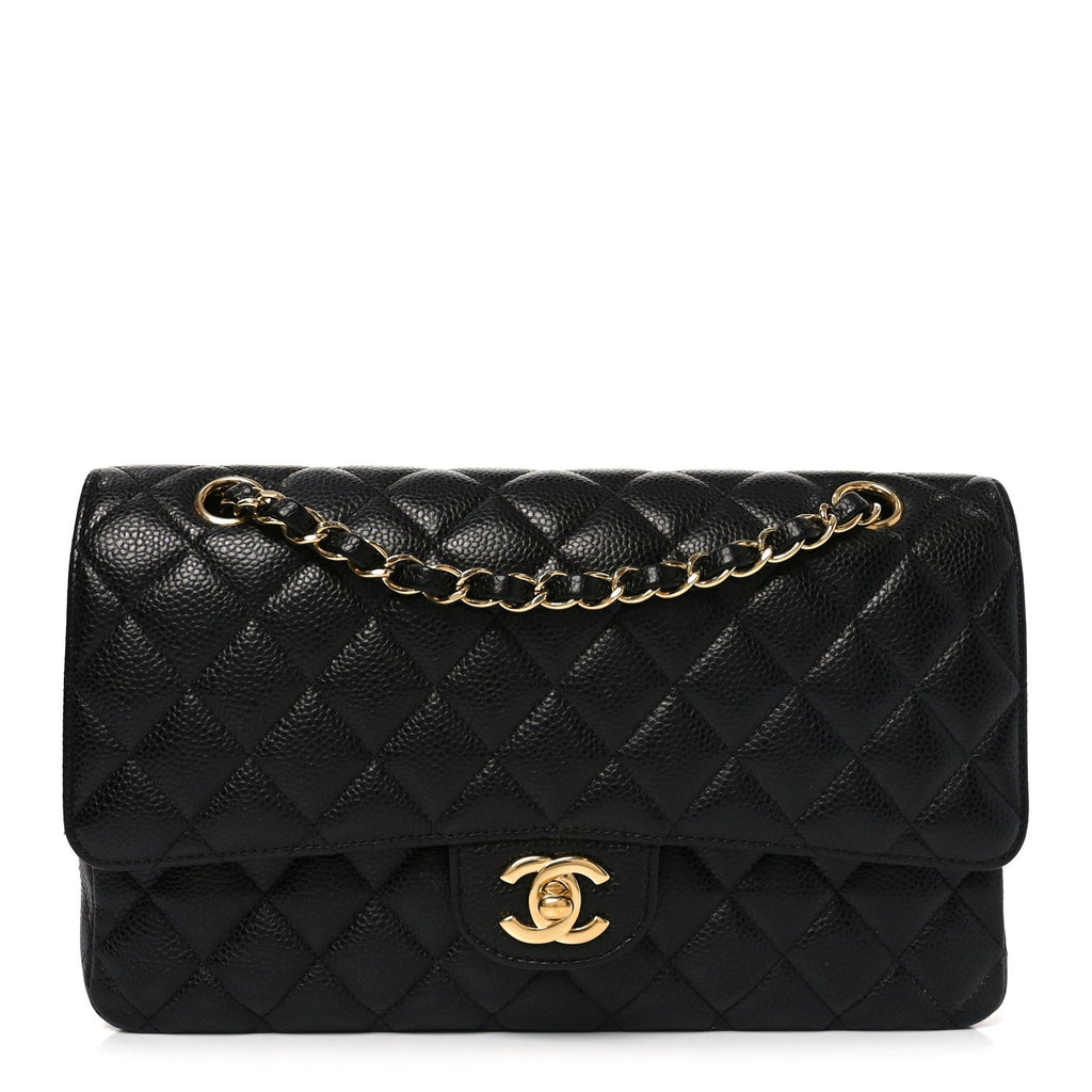 Caviar Quilted Medium Double Flap Black At My store