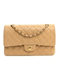 Lambskin Quilted Medium Double Flap Beige At My store