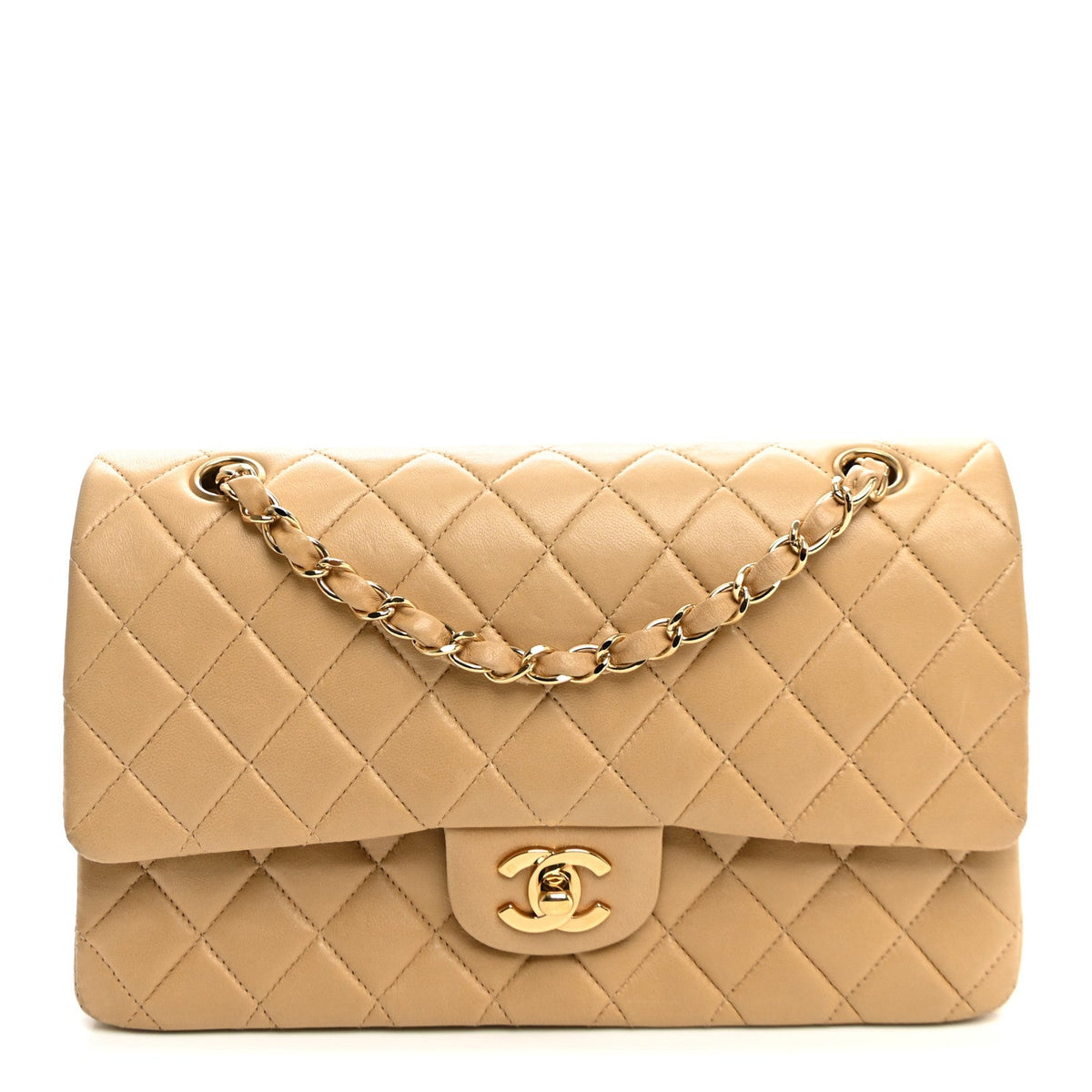 Lambskin Quilted Medium Double Flap Beige At My store