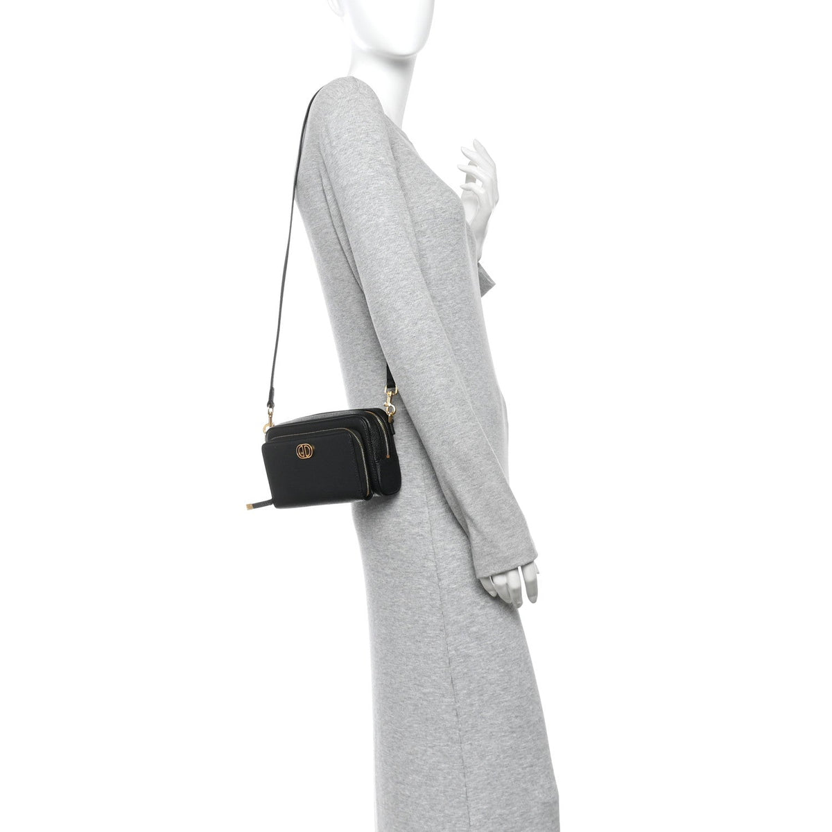 Grained Calfskin Caro Double Pouch Black AT My store