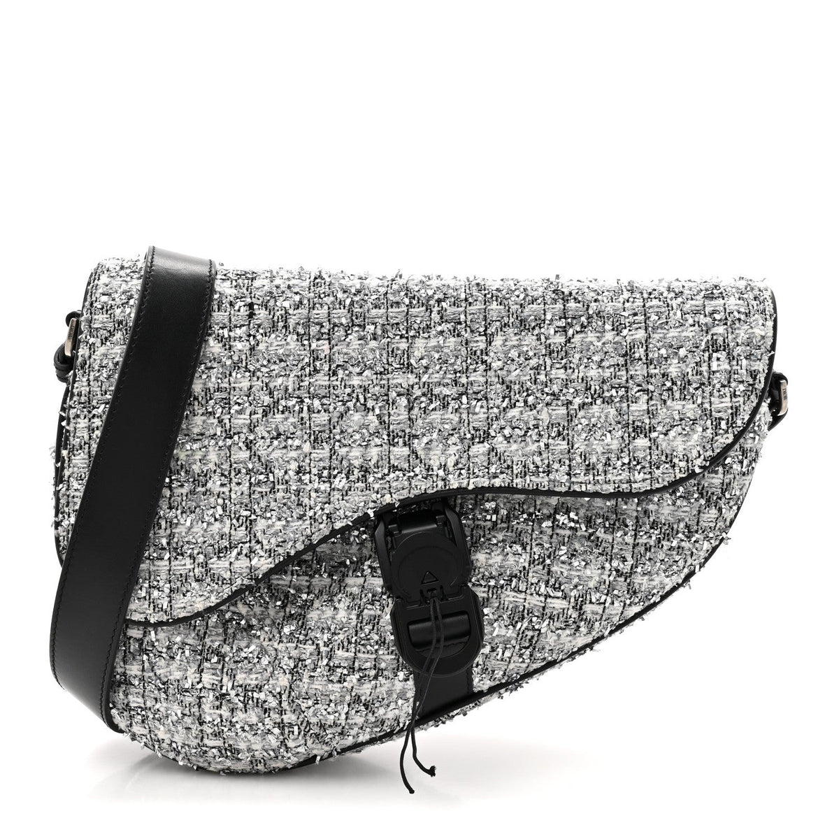 Tweed Saddle Crossbody Bag Black Silver AT My store