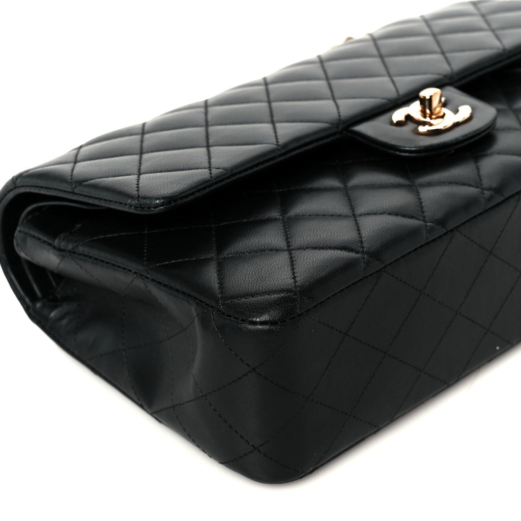 Lambskin Quilted Medium Double Flap Black At My store