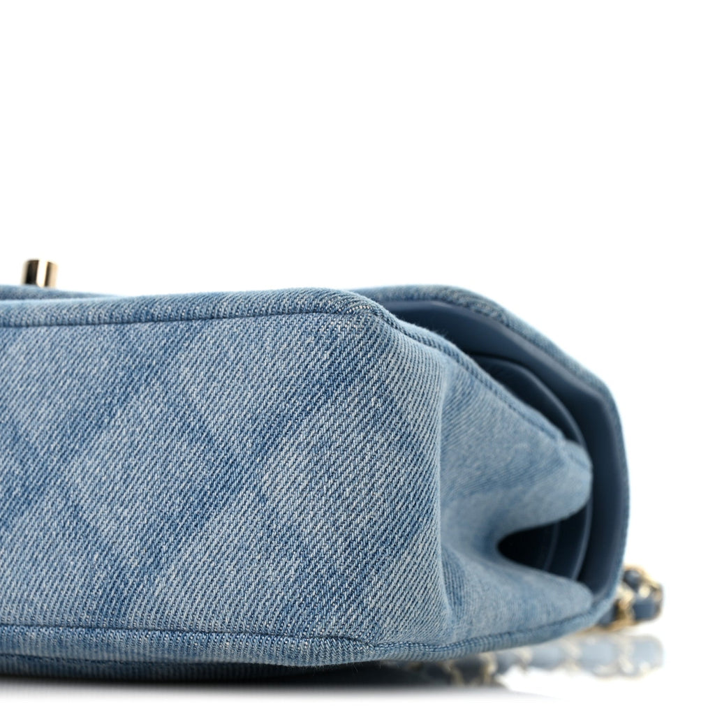 Printed Denim Quilted Small Double Flap Light Blue At My store
