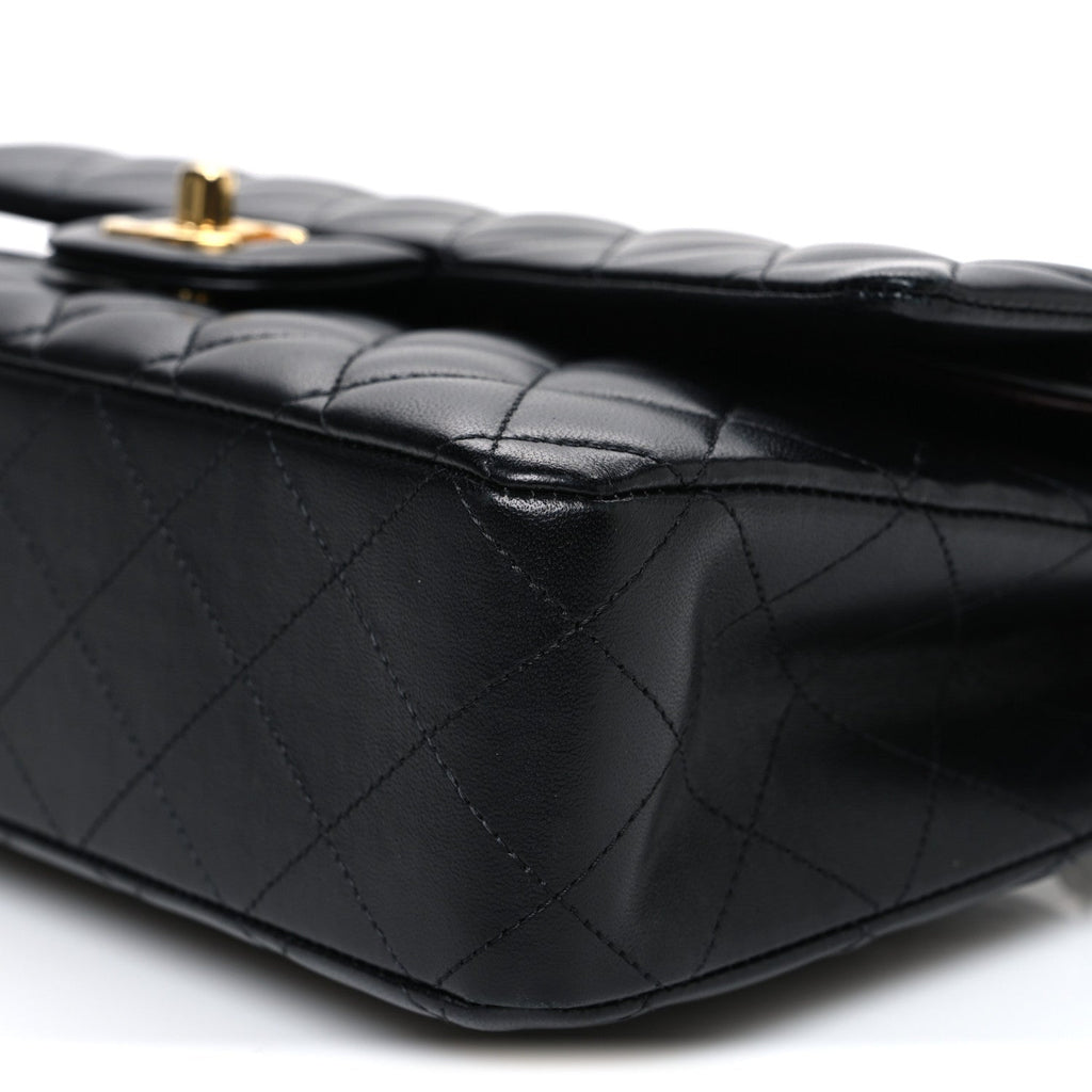 Lambskin Quilted Medium Double Flap Black At My store