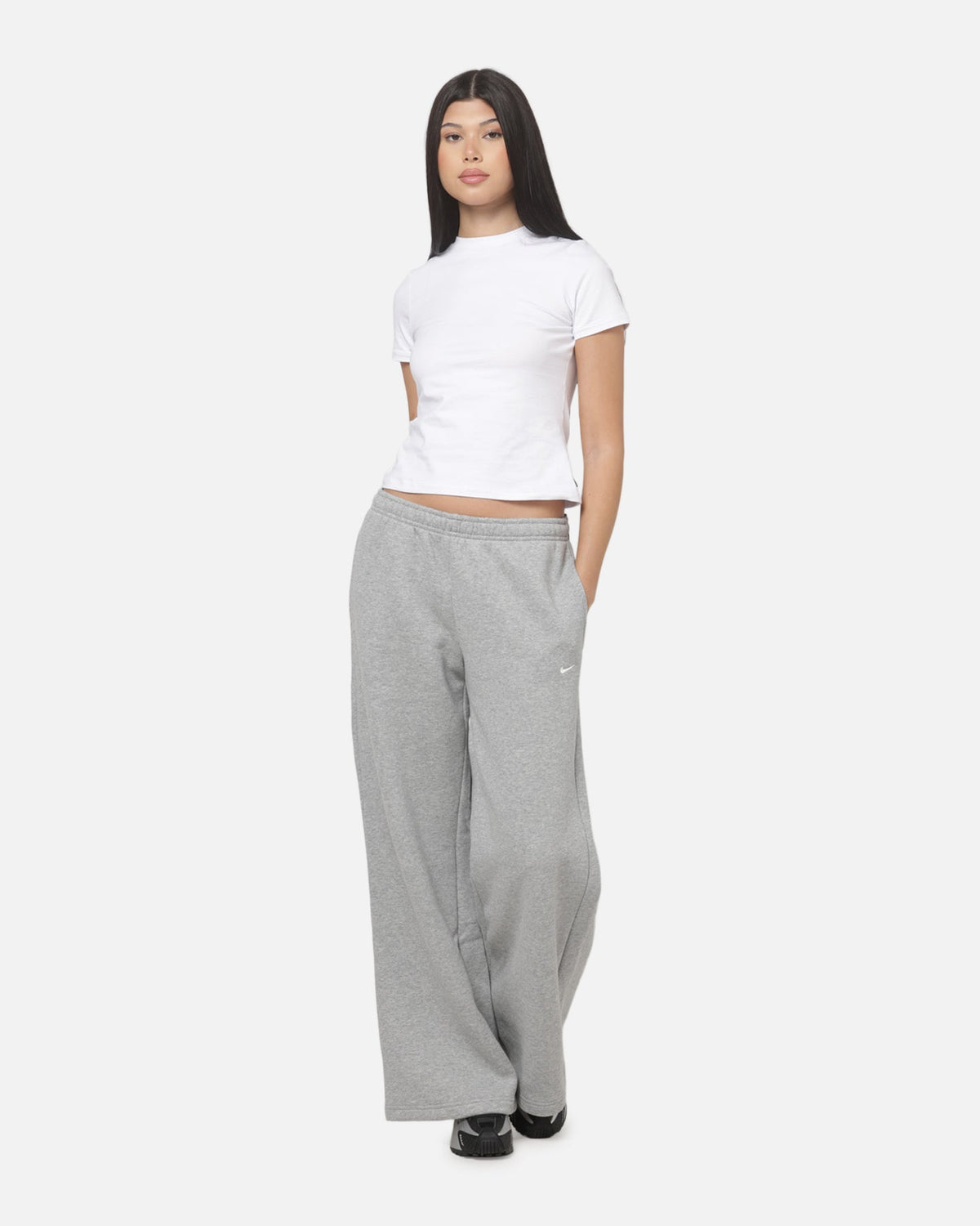 Top Seller Nike Women's Studio Fleece Medium Weight Mid-Rise Wide-Leg Pants Dark Grey Heather