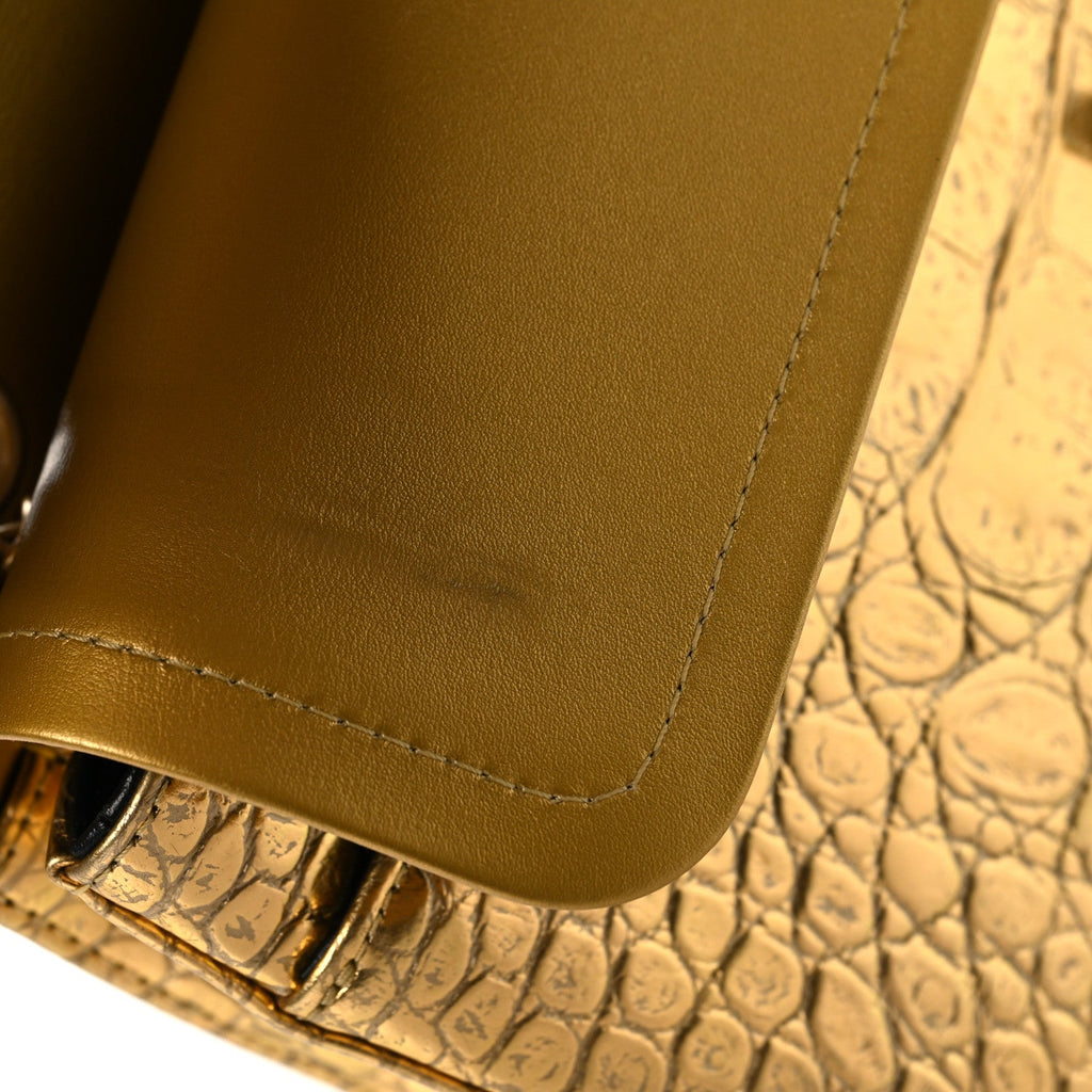 Metallic Calfskin Crocodile Embossed Cocodile Medium Double Flap Gold At My store