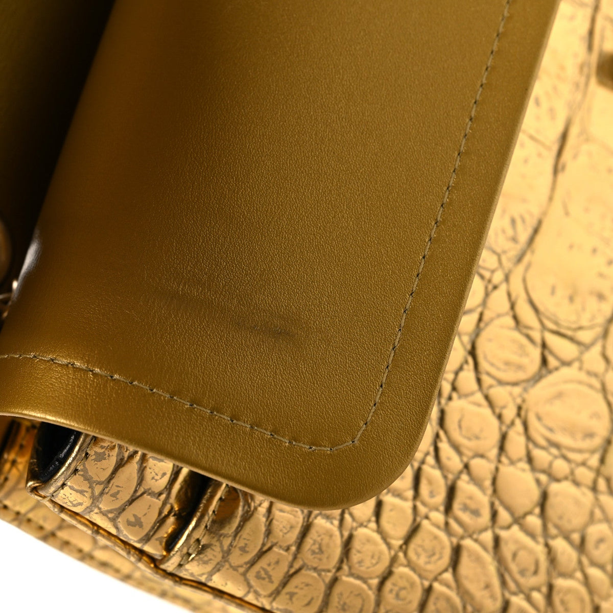 Metallic Calfskin Crocodile Embossed Cocodile Medium Double Flap Gold At My store