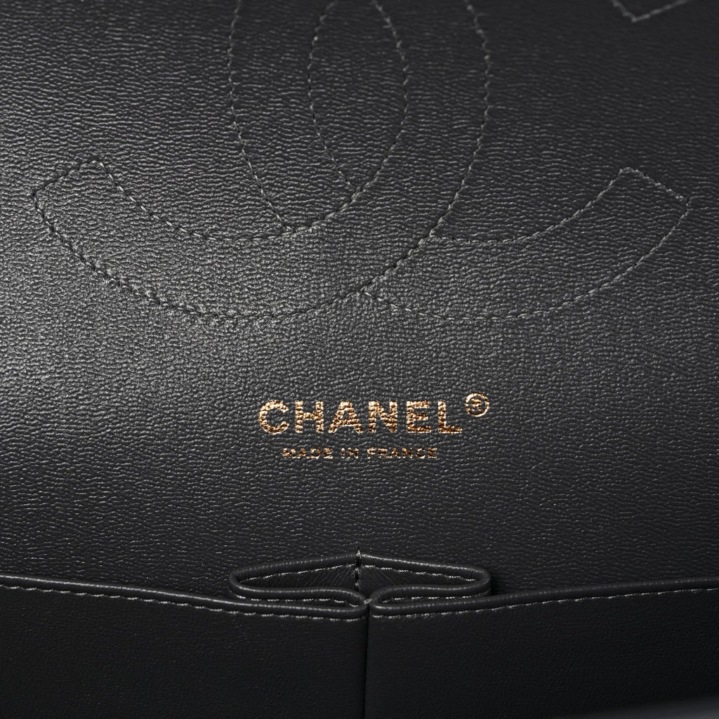 Caviar Quilted Jumbo Double Flap Dark Grey At My store