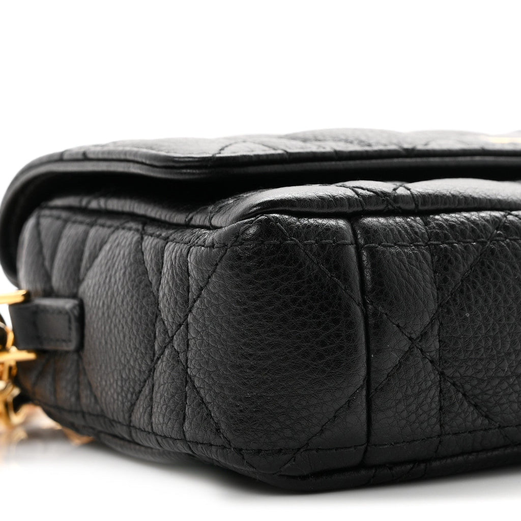 Supple Calfskin Cannage Caro Pouch With Chain  Black AT My store