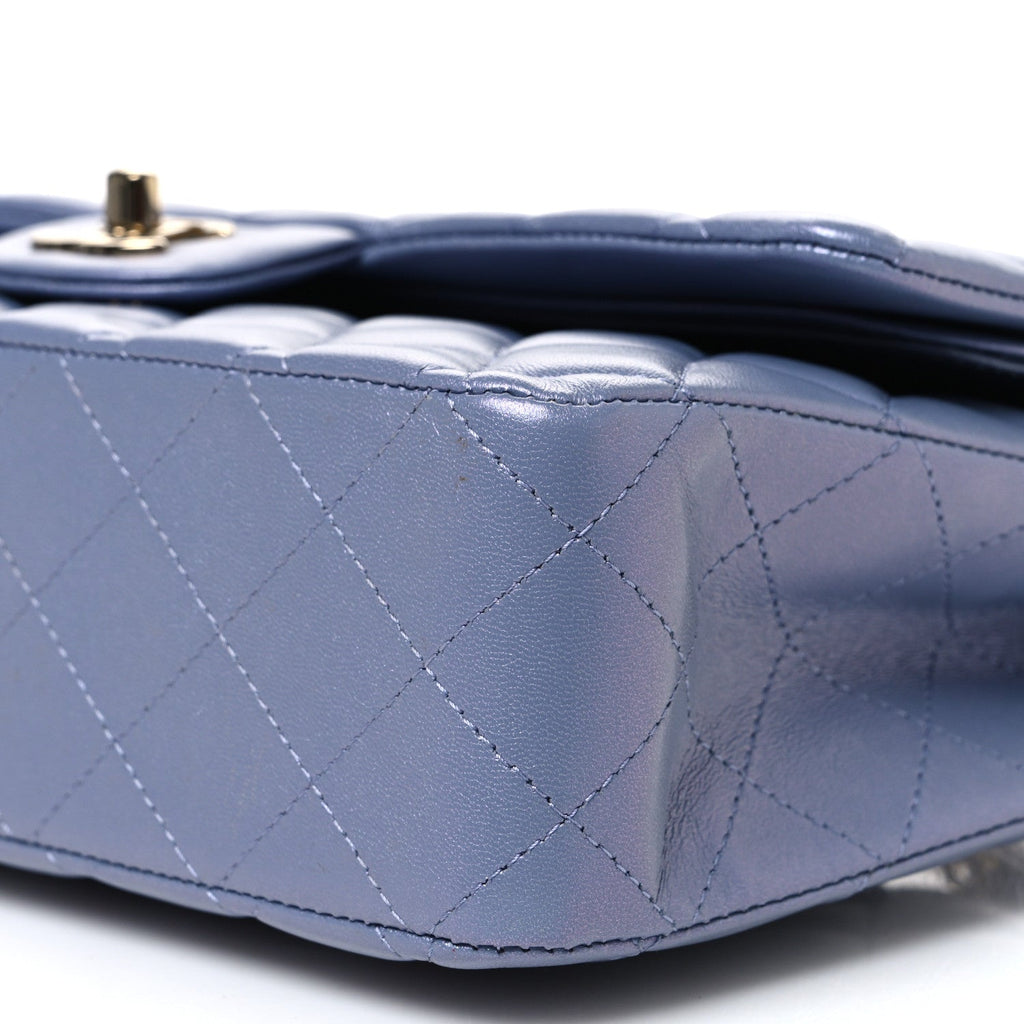 Iridescent Lambskin Quilted Medium Double Flap Light Purple At My store