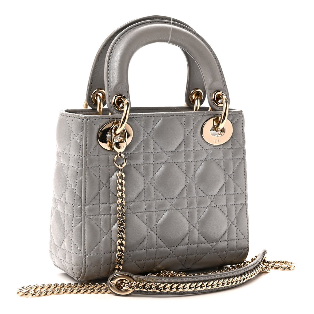 Metallic Lambskin Cannage Mini Lady Dior Grey AT My store