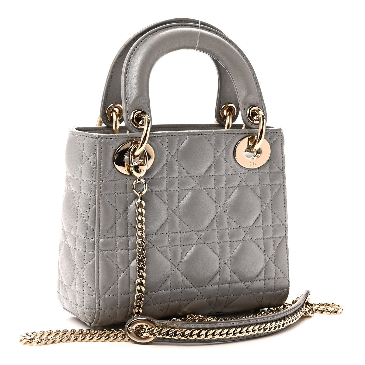 Metallic Lambskin Cannage Mini Lady Dior Grey AT My store