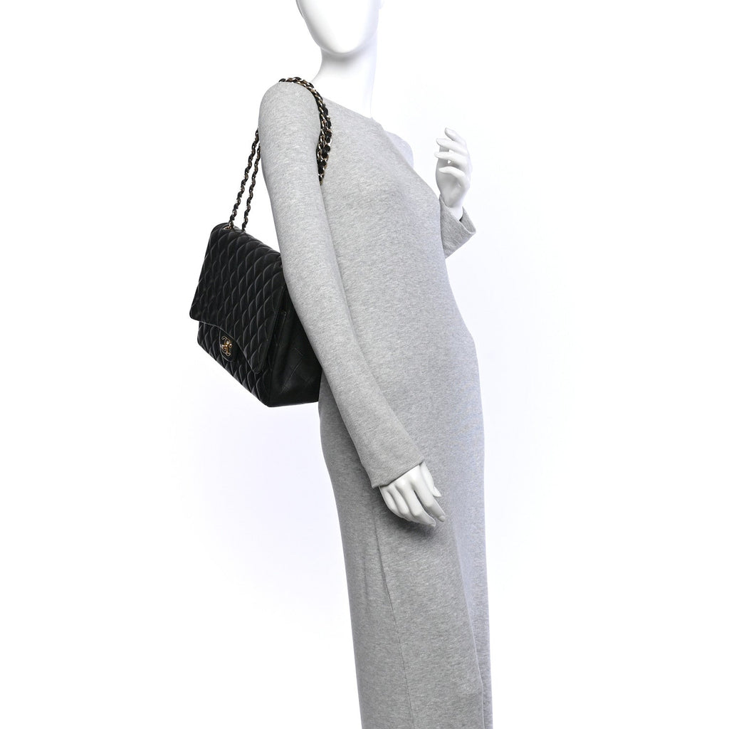 Lambskin Quilted Maxi Double Flap Black At My store