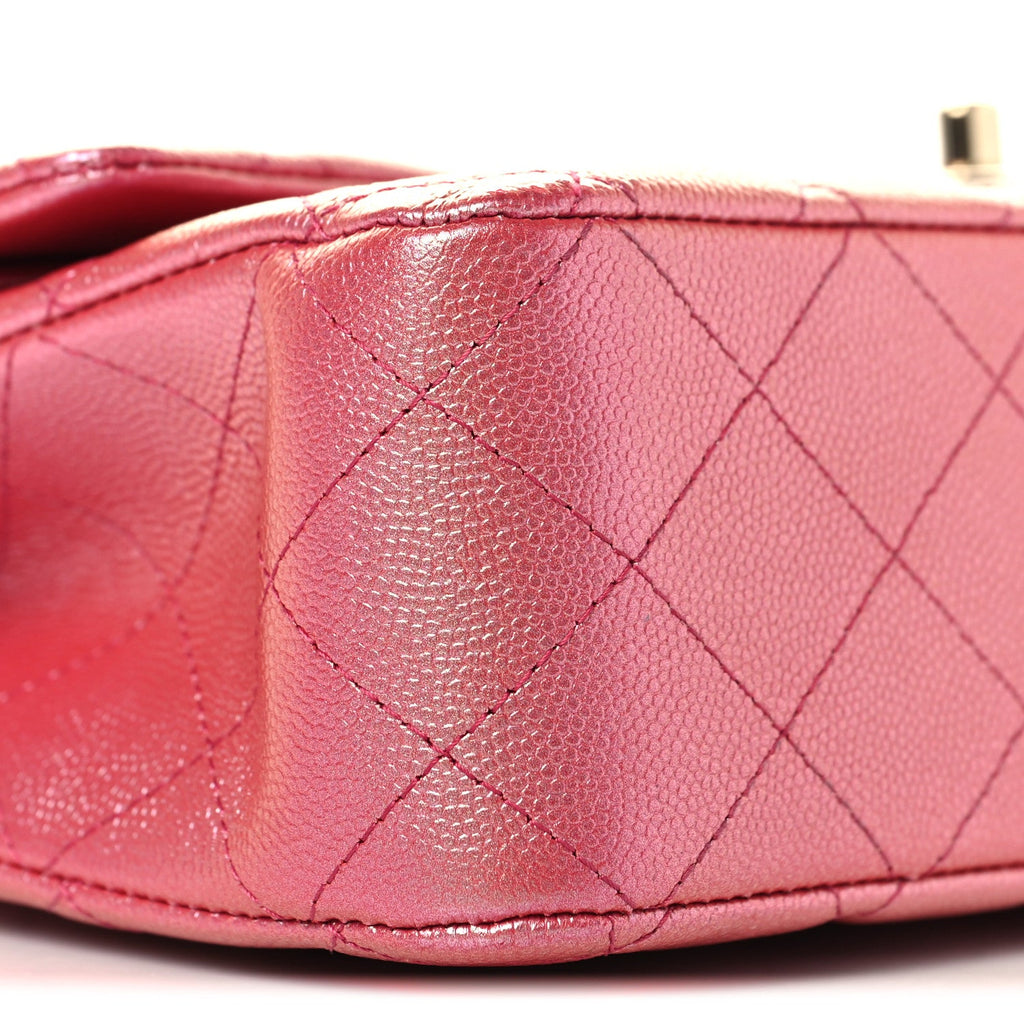 Iridescent Caviar Quilted Medium Double Flap Dark Pink At My store