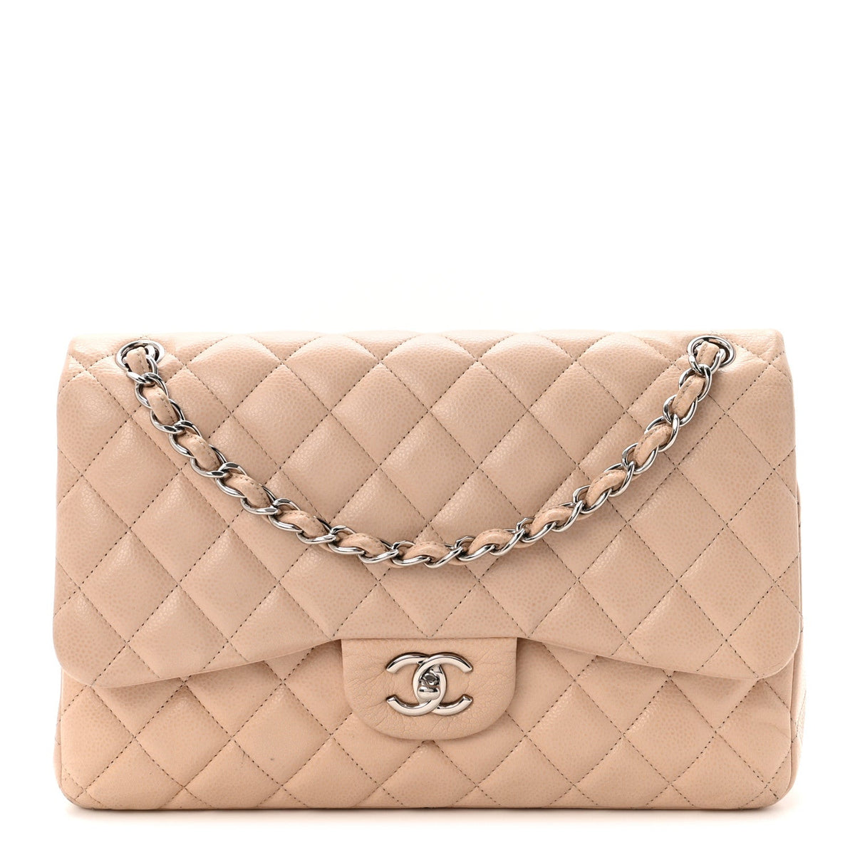 Caviar Quilted Jumbo Double Flap Light Pink At My store