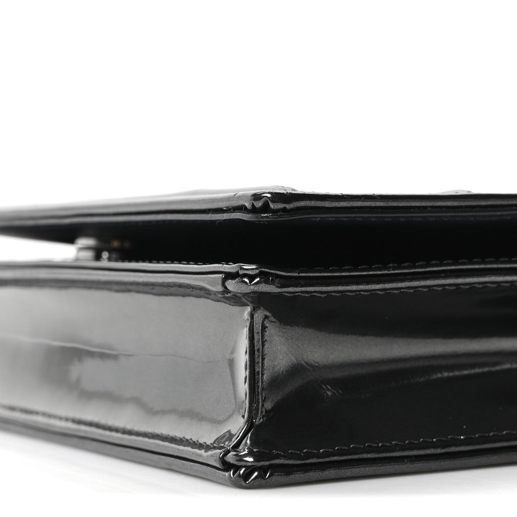 Metallic Patent Micro-Cannage Diorama Wallet on Chain Pouch Onyx Black AT My store