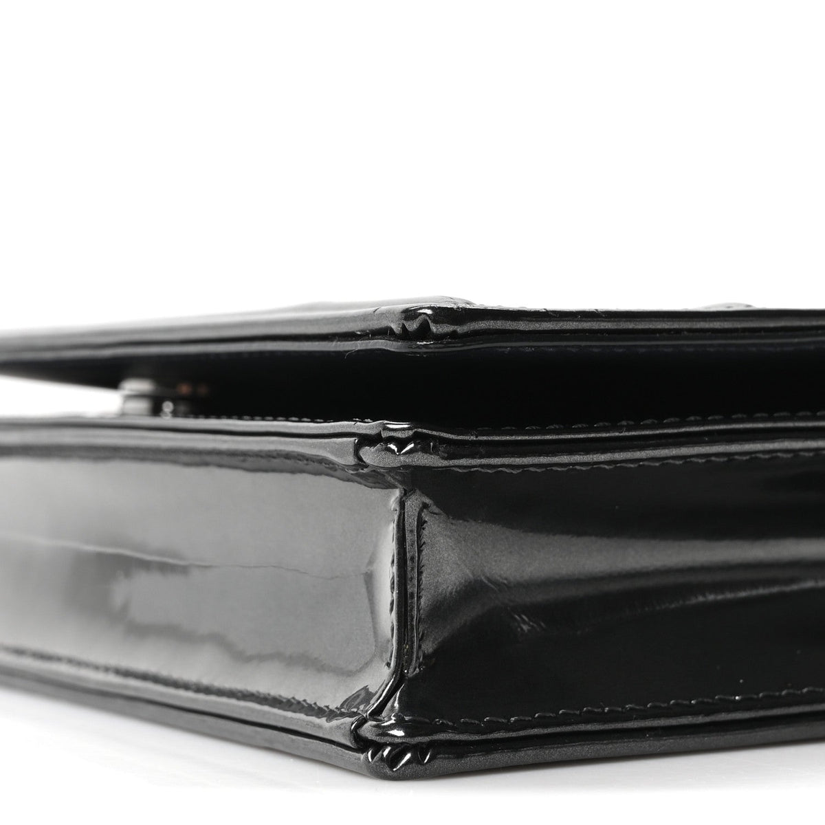 Metallic Patent Micro-Cannage Diorama Wallet on Chain Pouch Onyx Black AT My store