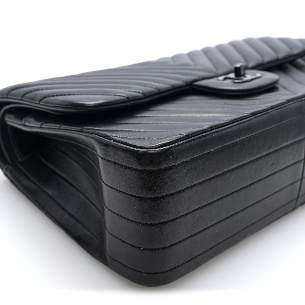 Lambskin Chevron Quilted Jumbo Double Flap  So Black At My store