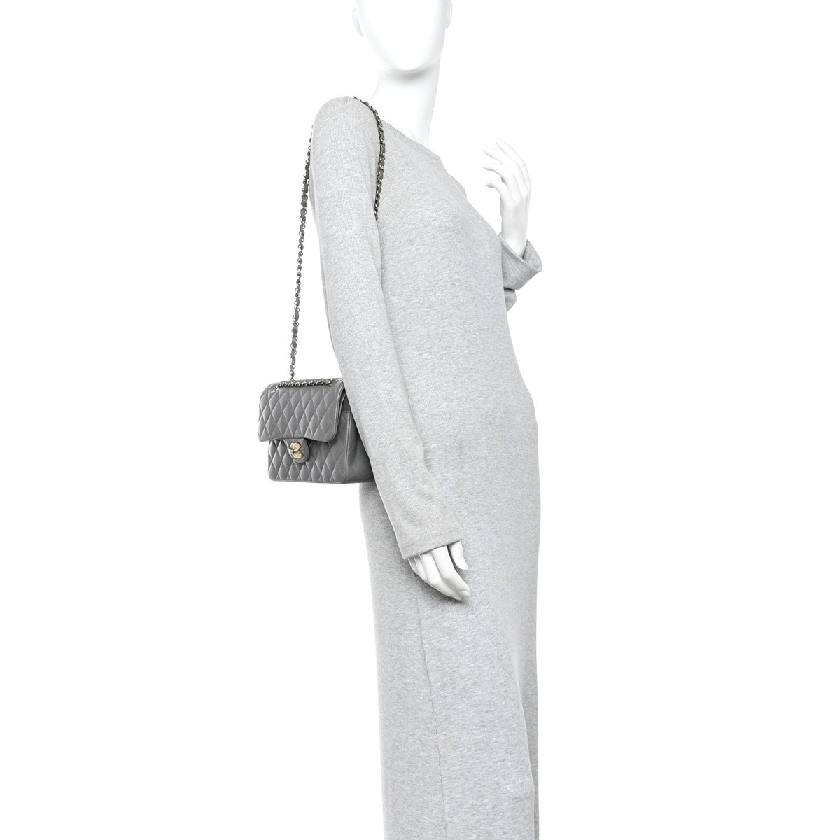Lambskin Quilted Small Double Flap Grey At My store