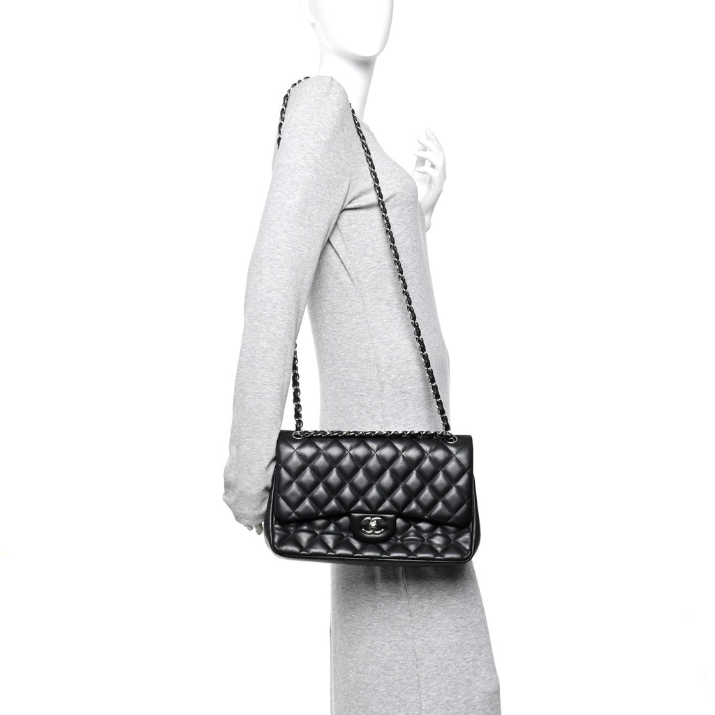 Lambskin Quilted Jumbo Double Flap Black At My store