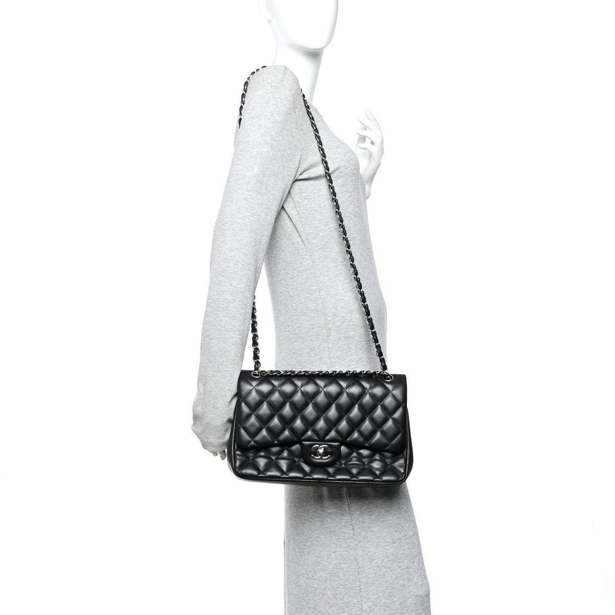 Lambskin Quilted Jumbo Double Flap Black At My store