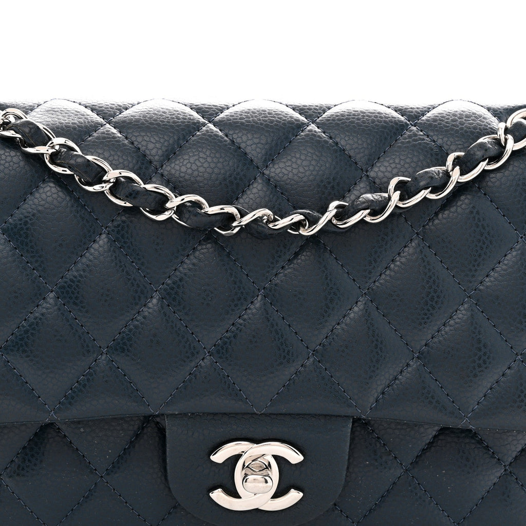 Caviar Quilted Medium Double Flap Navy At My store