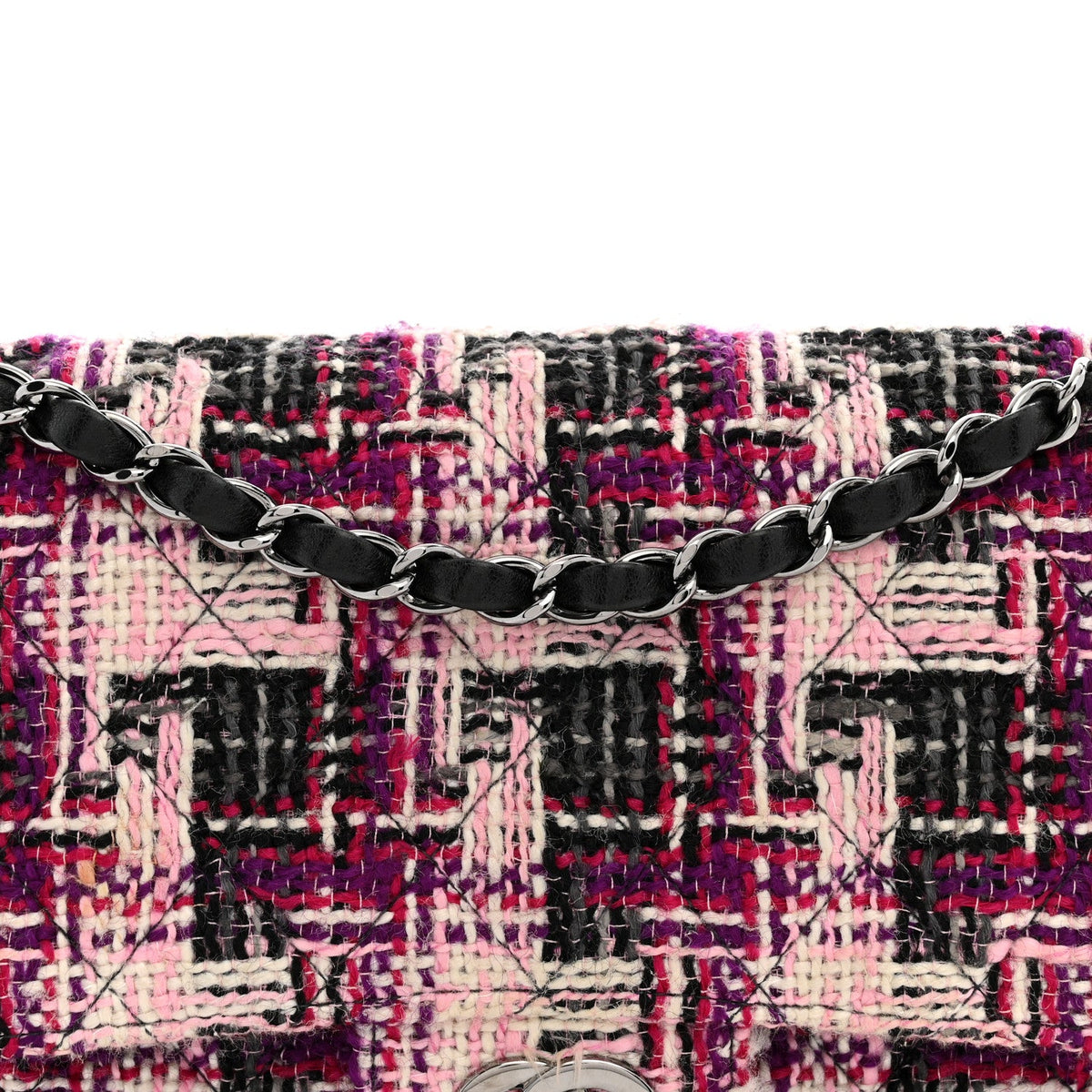 Tweed Quilted Medium Double Flap Pink Black At My store