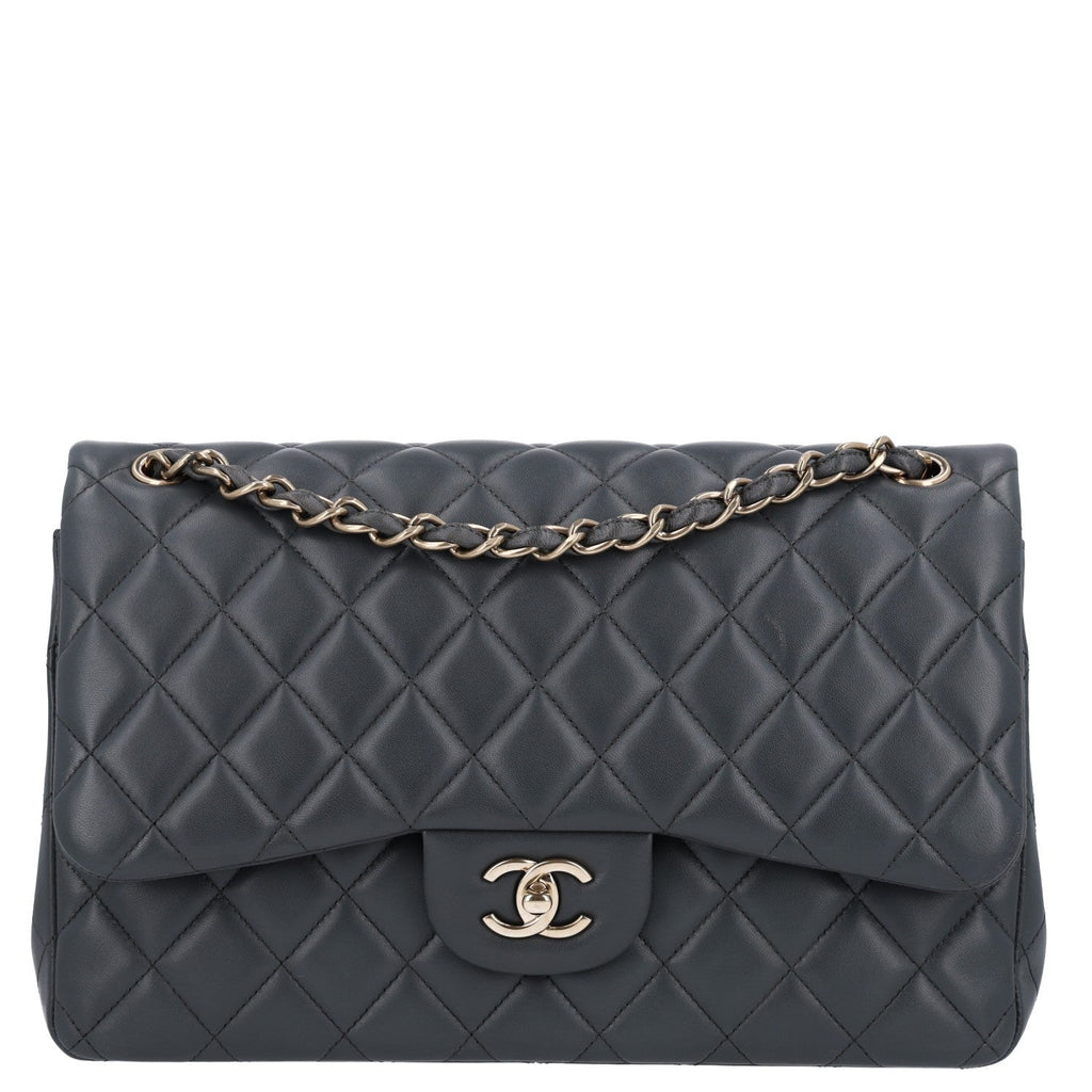 Lambskin Quilted Jumbo Double Flap Dark Grey At My store