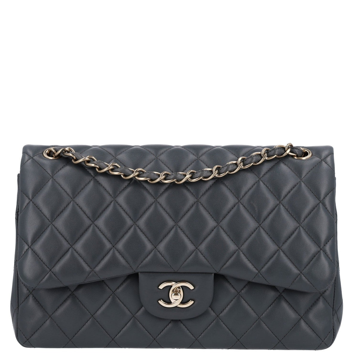 Lambskin Quilted Jumbo Double Flap Dark Grey At My store