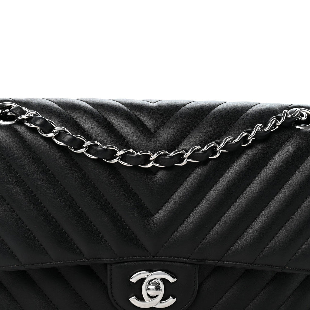 Lambskin Chevron Quilted Medium Double Flap Black At My store
