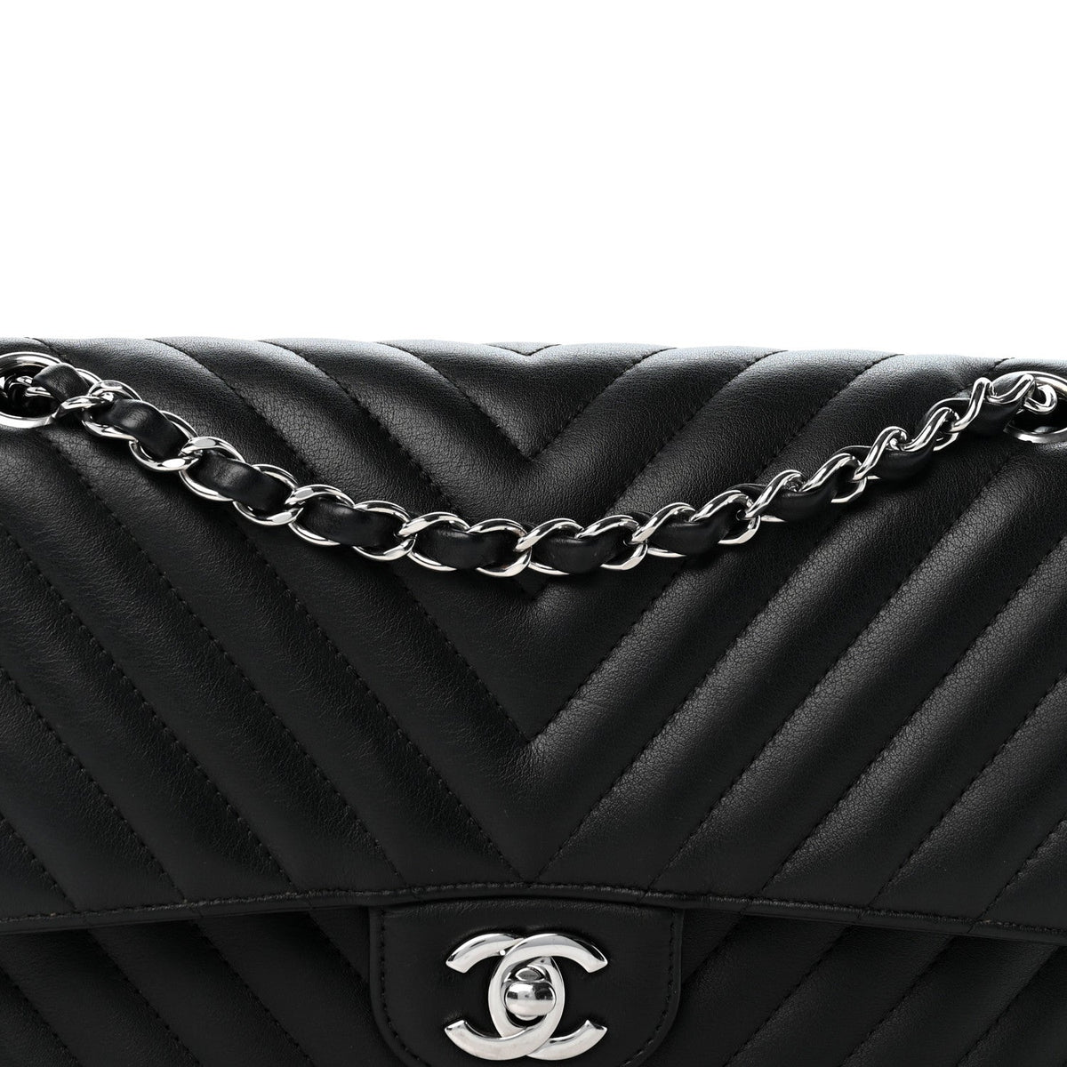 Lambskin Chevron Quilted Medium Double Flap Black At My store