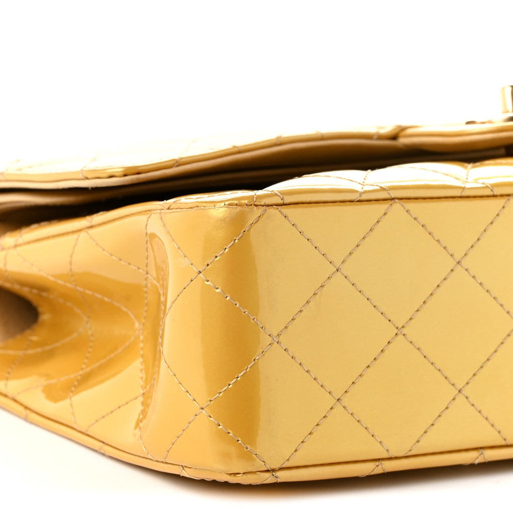 Metallic Patent Quilted Medium Double Flap Gold At My store