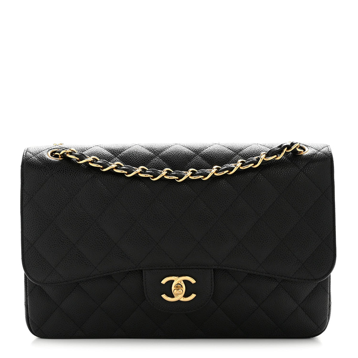 Caviar Quilted Jumbo Double Flap Black At My store